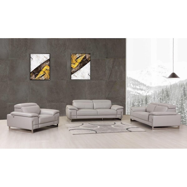 Kd Estanteria Tasteful Leather Sofa Set, Light Grey - 93 in. - KD3097443