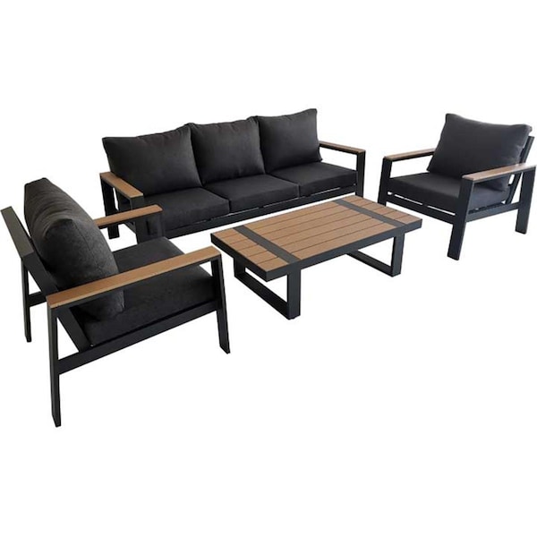 Allspace Furniture 4 Piece Aluminum Furniture Set, Black - ASP450621P