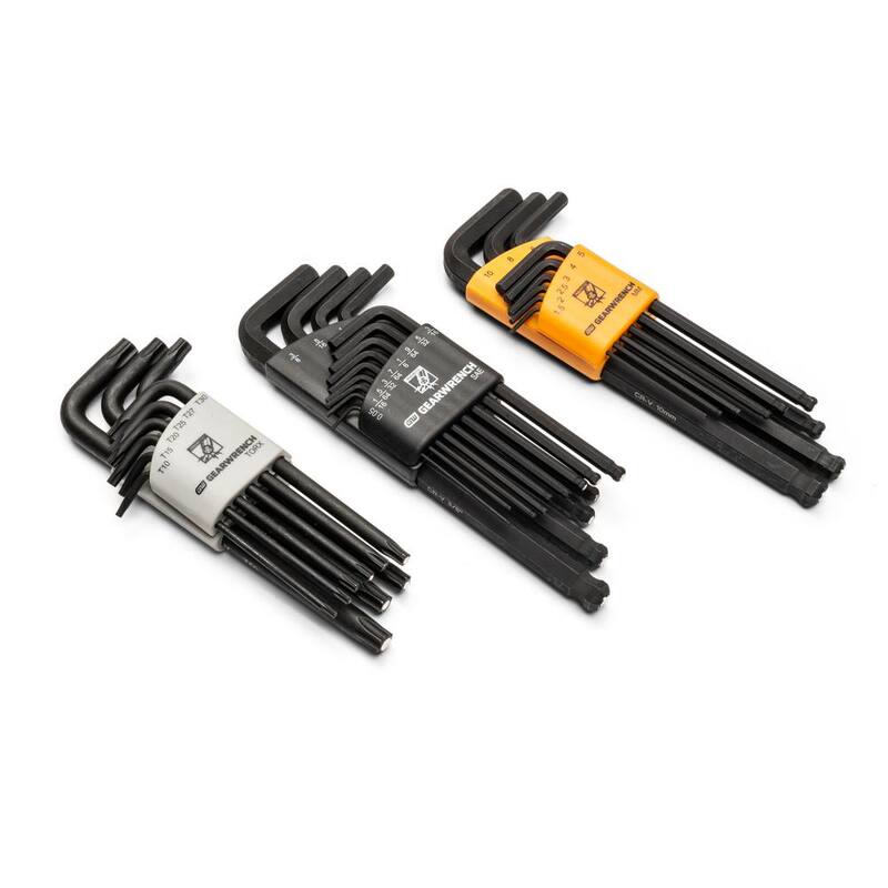 Juego de llaves hexagonales de brazo largo magnéticas GEARWRENCH en medidas SAE, métricas y Torx con estuches (31 piezas) - 83527