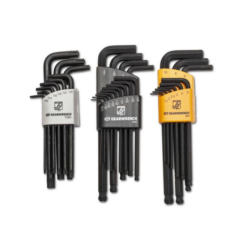 Juego de llaves hexagonales de brazo largo magnéticas GEARWRENCH en medidas SAE, métricas y Torx con estuches (31 piezas) - 83527