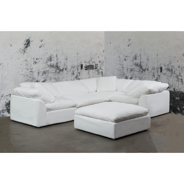 Sunset Trading Sunset Trading SU-1458-81-3C-1A-1O Cloud Puff Slipcovered Modular Sectional Sofa - Performance White  5 Piece - SU-1458-81-3C-1A-1O