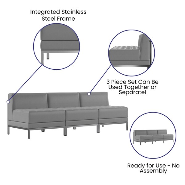 Flash Furniture 3 Piece Gray LeatherSoft Modular Lounge Set - ZB-IMAG-MIDCH-3-GY-GG
