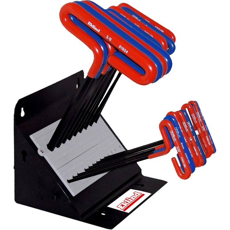 Eklind Cushion Grip Hex Allen Llave T de mango combinado- 9 pulgadas. Pulgadas / MM (2 set 18 piezas) con soporte - 50918