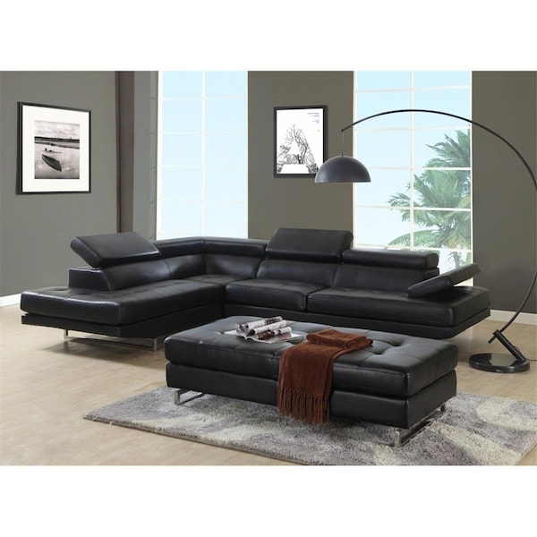 Homeroots Black Left Arm Facing Sectional - 124 x 94 x 36 in. - 366223