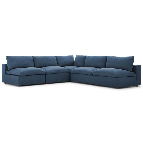 Modway Furniture Commix Down Filled Overstuffed Sectional Sofa Set, Azure - 5 Piece - EEI-3360-AZU