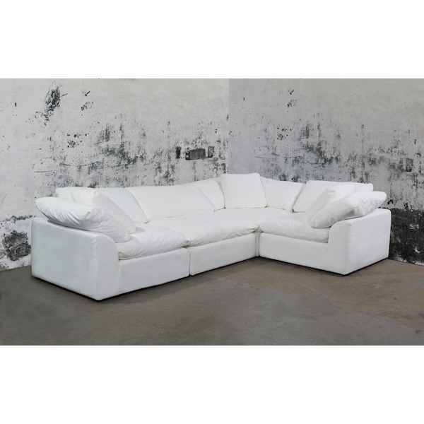 Sunset Trading Sunset Trading SU-1458-81-3C-1A Cloud Puff Slipcovered Modular Sectional Sofa - Performance White  4 Piece - SU-1458-81-3C-1A