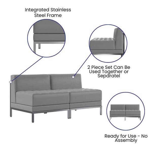 Flash Furniture 2 Piece Gray LeatherSoft Modular Lounge Set - ZB-IMAG-MIDCH-2-GY-GG
