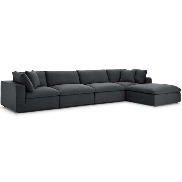 Modway Furniture Commix Down Filled Overstuffed Sectional Sofa Set, Gray - 5 Piece - EEI-3358-GRY