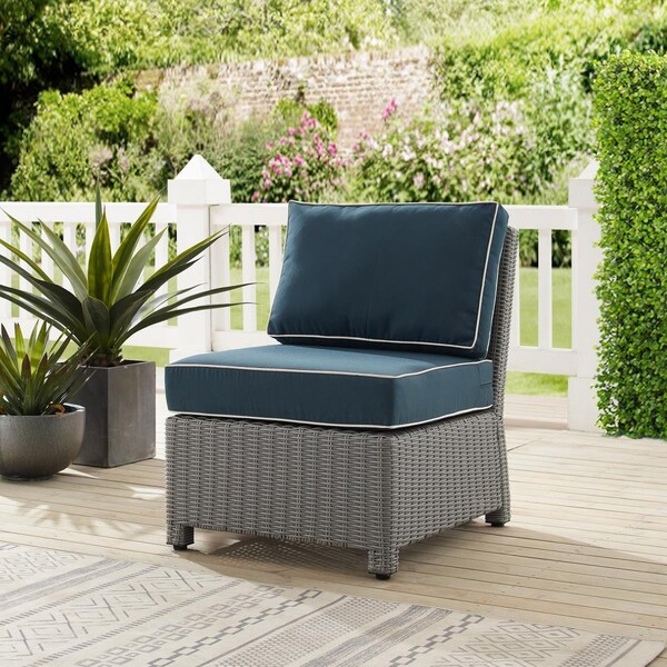 Seatsolutions Bradenton Outdoor Wicker Sectional Center Armless Chair, Navy - SE2448278