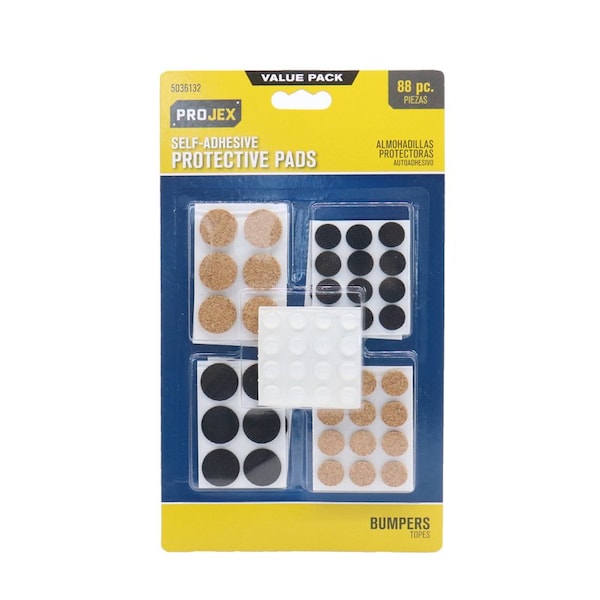 Projex Projex Vinyl Self Adhesive Surface Pad Assorted Round 0 in. W 88 pk - P0130