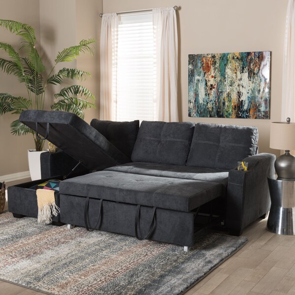 Baxton Studio Lianna Modern Dark Grey Upholstered Sectional Sofa - 143-8760