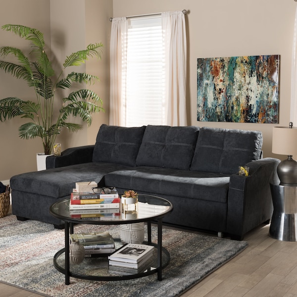 Baxton Studio Lianna Modern Dark Grey Upholstered Sectional Sofa - 143-8760