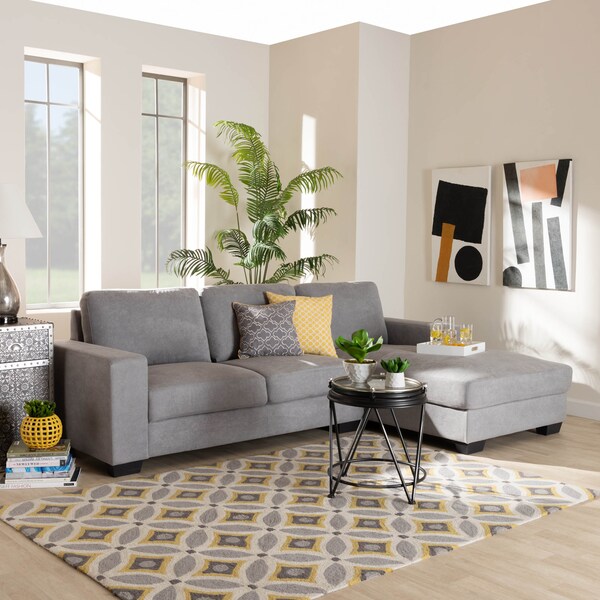 Baxton Studio Nevin Light Grey Upholstered Sectional Sofa with Right Facing Chaise - 158-9743