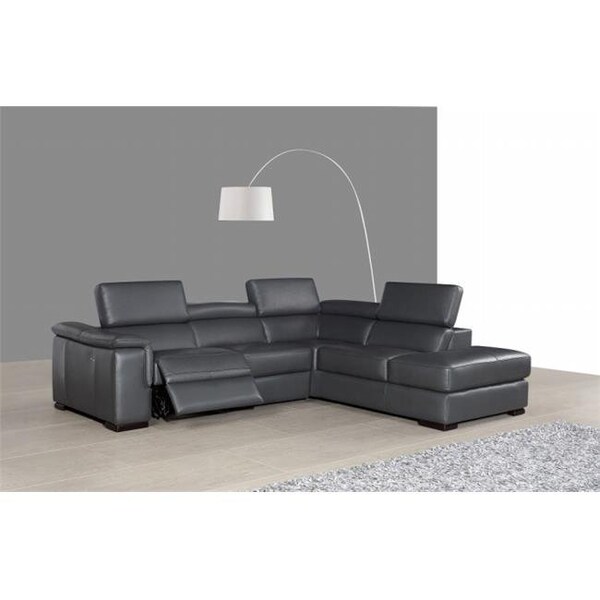 Gfancy Fixtures Agata Premium Leather Sectional Right Hand Facing Chaise; Slate Grey - GF1365859