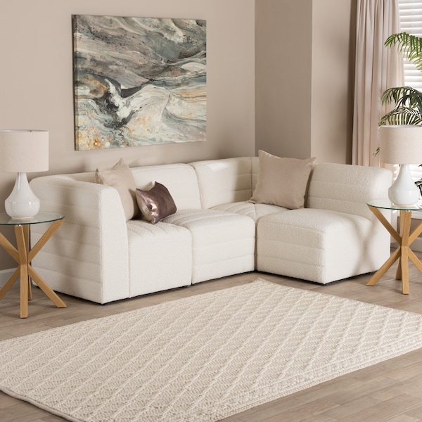 Baxton Studio Maya Modern White Boucle Fabric 4-Piece Modular Sectional Sofa - 228-12968-12967-ZORO