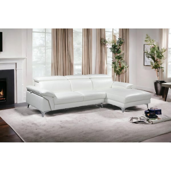 Homeroots 181 x 41 x 39 in. Modern White Leather Sectional Sofa - 343951
