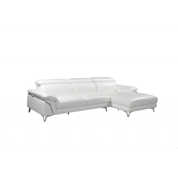 Homeroots 181 x 41 x 39 in. Modern White Leather Sectional Sofa - 343951