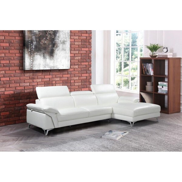 Homeroots 181 x 41 x 39 in. Modern White Leather Sectional Sofa - 343951