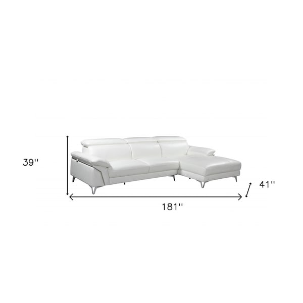 Homeroots 181 x 41 x 39 in. Modern White Leather Sectional Sofa - 343951