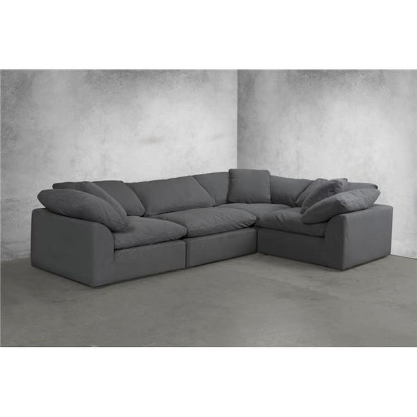 Sunset Trading Sunset Trading SU-1458-94-3C-1A Cloud Puff Slipcovered Modular Sectional Sofa - Performance Gray  4 Piece - SU-1458-94-3C-1A