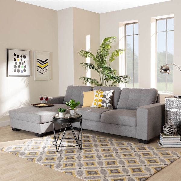 Baxton Studio Langley Light Grey Upholstered Sectional Sofa with Left Facing Chaise - 158-9741