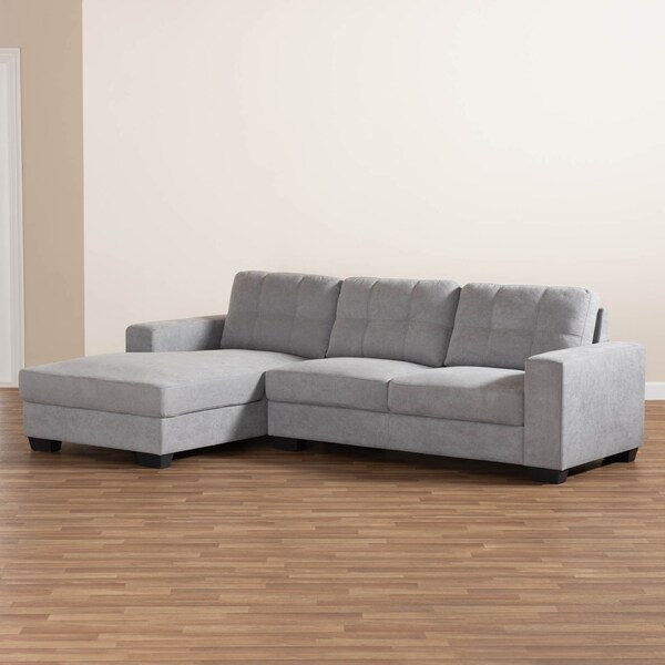 Baxton Studio Langley Light Grey Upholstered Sectional Sofa with Left Facing Chaise - 158-9741