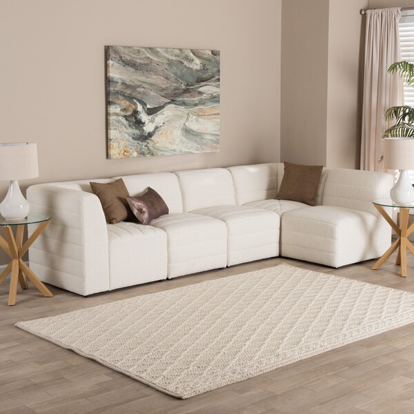 Baxton Studio Maya Modern White Boucle Fabric 5-Piece Modular Sectional Sofa - 228-12968-12967-12967-ZORO