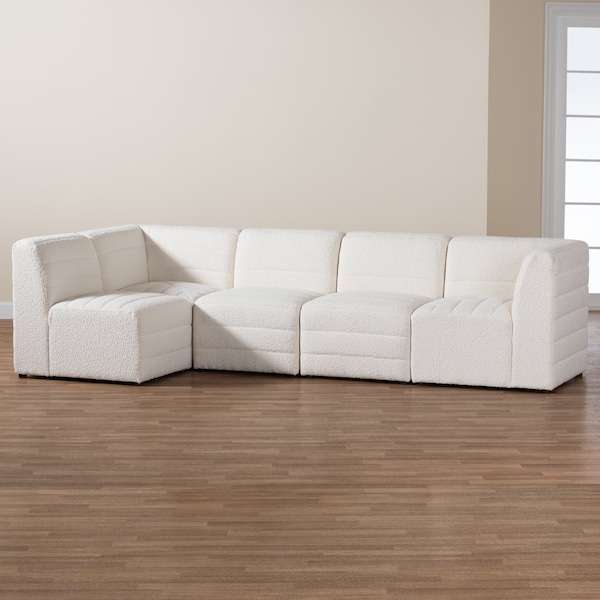 Baxton Studio Maya Modern White Boucle Fabric 5-Piece Modular Sectional Sofa - 228-12968-12967-12967-ZORO