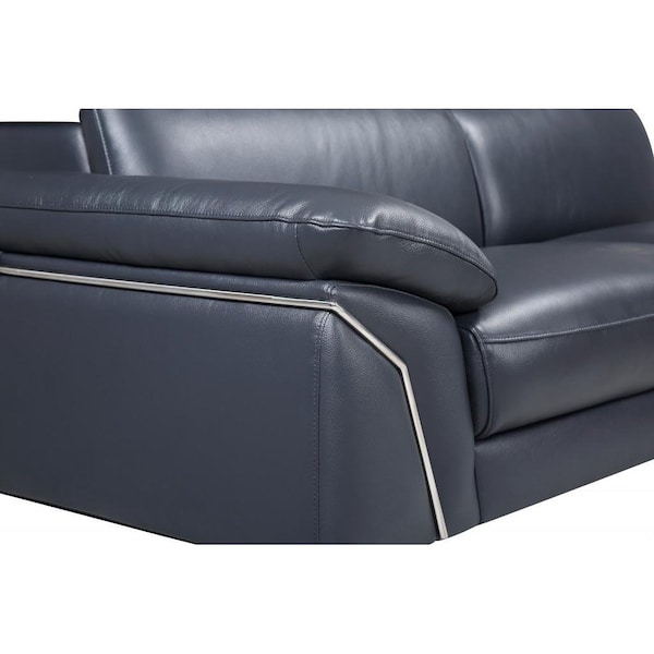 Homeroots 181 x 41 x 39 in. Modern Blue Leather Sectional Sofa - 343949