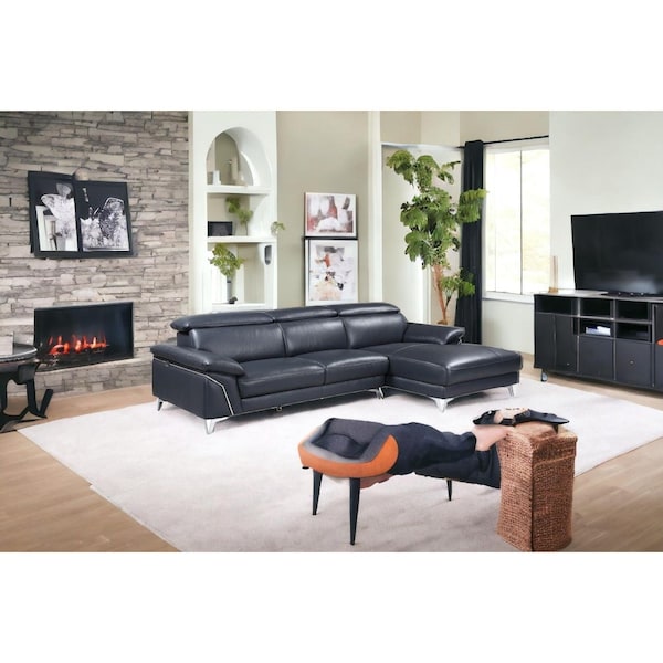 Homeroots 181 x 41 x 39 in. Modern Blue Leather Sectional Sofa - 343949