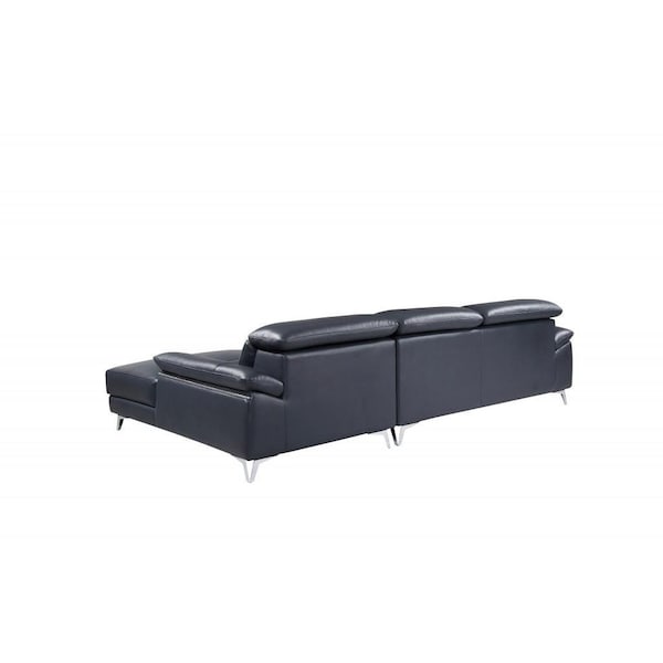 Homeroots 181 x 41 x 39 in. Modern Blue Leather Sectional Sofa - 343949