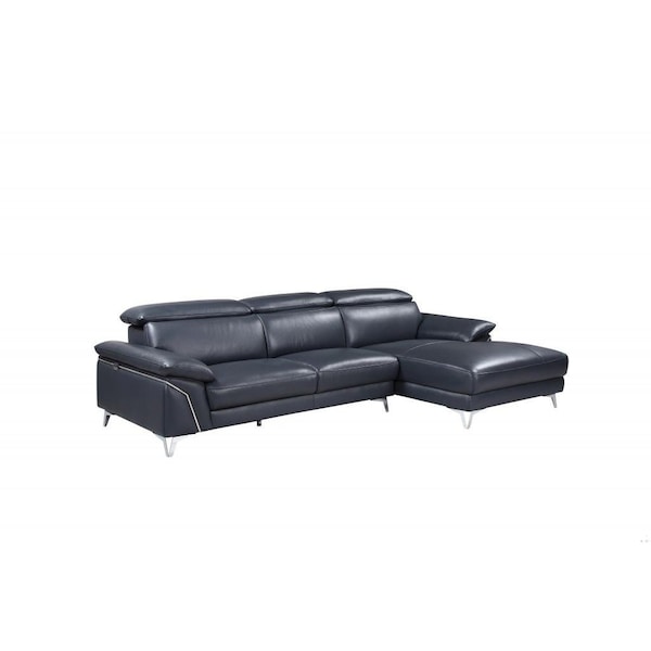 Homeroots 181 x 41 x 39 in. Modern Blue Leather Sectional Sofa - 343949