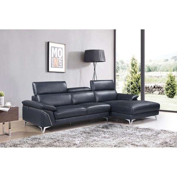 Homeroots 181 x 41 x 39 in. Modern Blue Leather Sectional Sofa - 343949