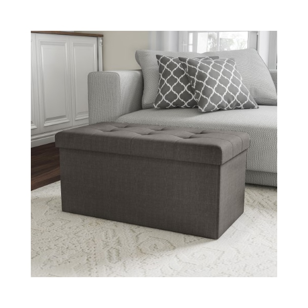 Hastings Home Folding Storage Bench Ottoman 30" Tufted Foam Padded Lid, Removable Bin, Organizer for Home(Dark Gray) - 414611YSR