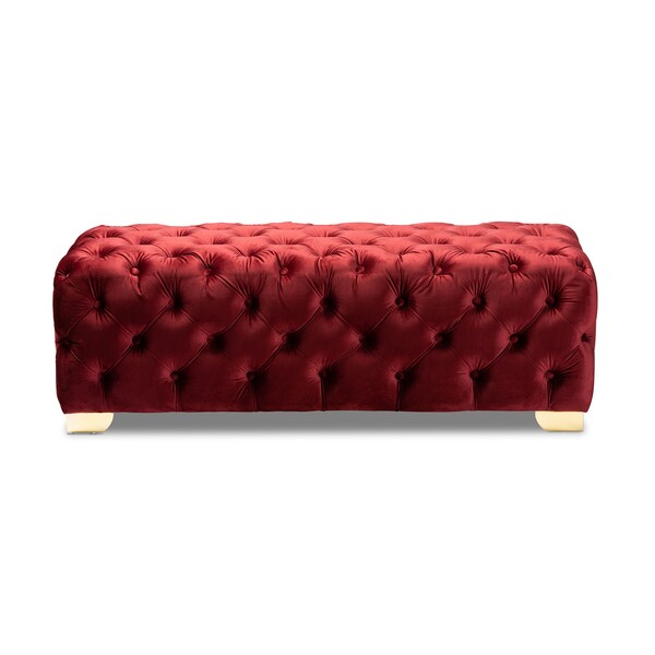 Baxton Studio Avara Velvet Upholstered Gold Finished Tufted Bench Ottoman - 154-9367