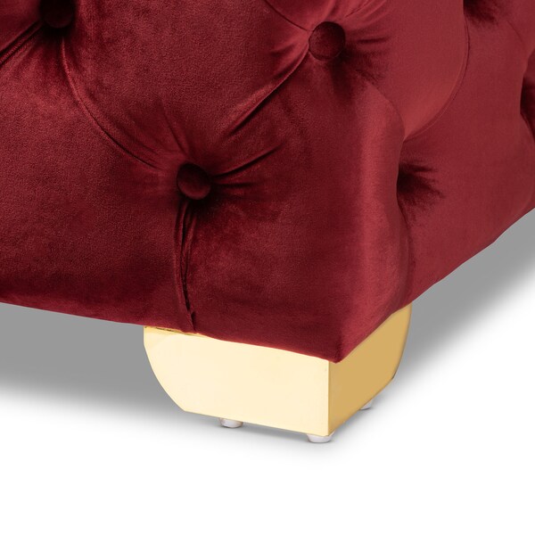 Baxton Studio Avara Velvet Upholstered Gold Finished Tufted Bench Ottoman - 154-9367