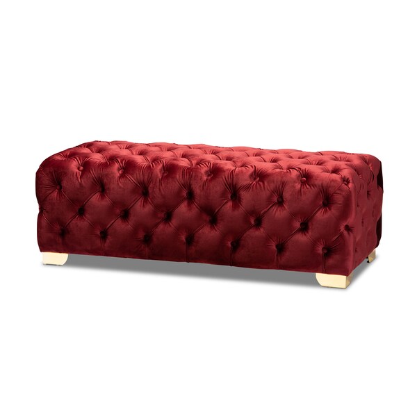 Baxton Studio Avara Velvet Upholstered Gold Finished Tufted Bench Ottoman - 154-9367