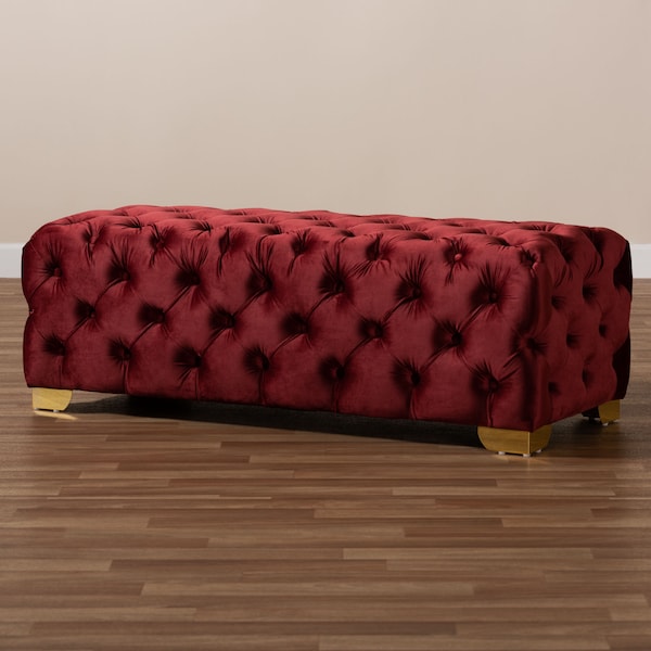 Baxton Studio Avara Velvet Upholstered Gold Finished Tufted Bench Ottoman - 154-9367