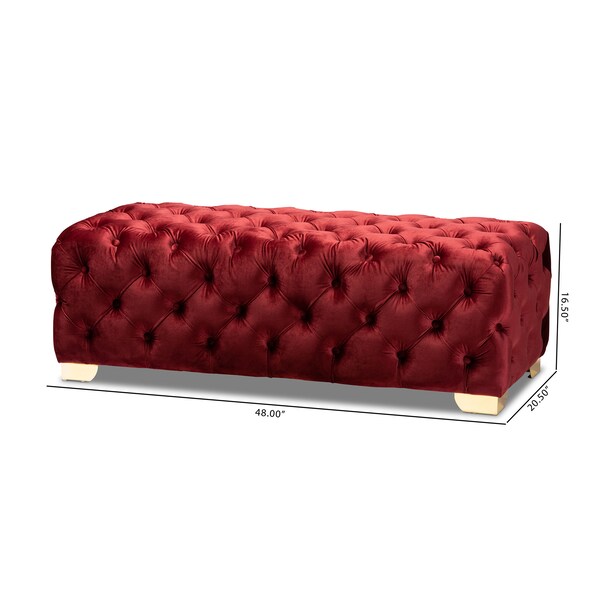 Baxton Studio Avara Velvet Upholstered Gold Finished Tufted Bench Ottoman - 154-9367