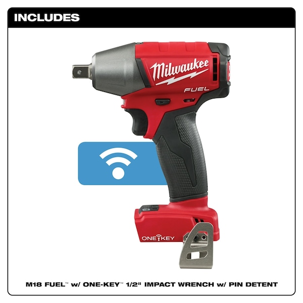 Milwaukee Tool M18 FUEL w/ONE-KEY 1/2" Compact Impact Wrench w/ Pin Detent - 2759-20