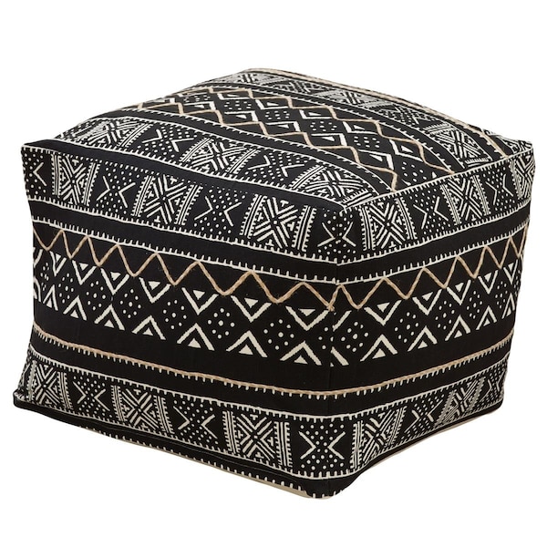 Doba-Bnt 20 x 20 x 14 in. Dark Mudcloth Pouf, Black - SA2491334