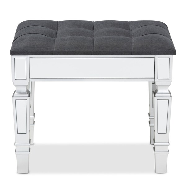 Baxton Studio Hedia Contemporary Glam and Luxe Grey Fabric Upholstered and Silver Finished Wood Ottoman - 213-12262-ZORO
