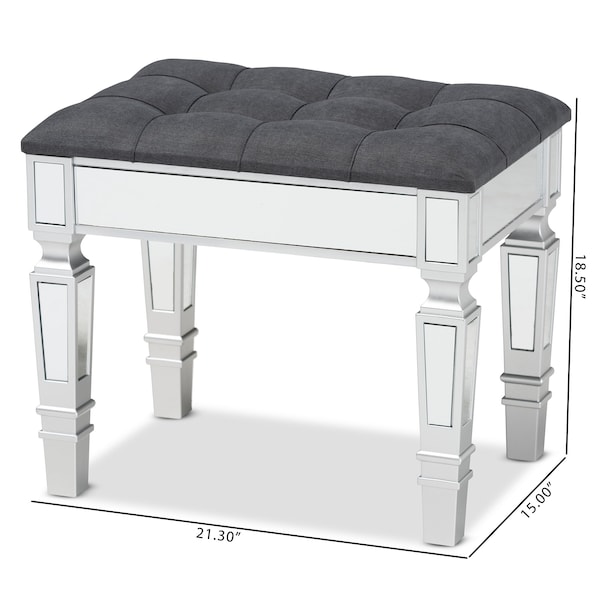 Baxton Studio Hedia Contemporary Glam and Luxe Grey Fabric Upholstered and Silver Finished Wood Ottoman - 213-12262-ZORO