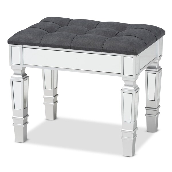 Baxton Studio Hedia Contemporary Glam and Luxe Grey Fabric Upholstered and Silver Finished Wood Ottoman - 213-12262-ZORO