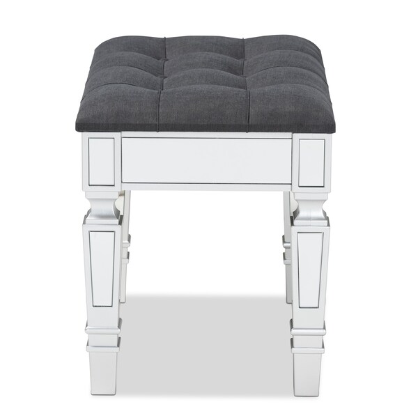 Baxton Studio Hedia Contemporary Glam and Luxe Grey Fabric Upholstered and Silver Finished Wood Ottoman - 213-12262-ZORO