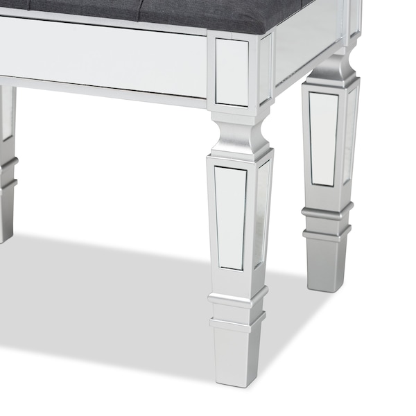 Baxton Studio Hedia Contemporary Glam and Luxe Grey Fabric Upholstered and Silver Finished Wood Ottoman - 213-12262-ZORO