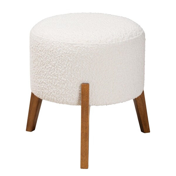 Baxton Studio Elkie Japandi Cream Boucle Fabric and Walnut Brown Finished Wood Ottoman Footstool - 233-13322-ZORO