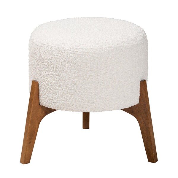 Baxton Studio Elkie Japandi Cream Boucle Fabric and Walnut Brown Finished Wood Ottoman Footstool - 233-13322-ZORO