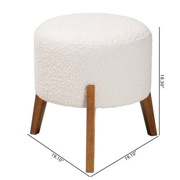 Baxton Studio Elkie Japandi Cream Boucle Fabric and Walnut Brown Finished Wood Ottoman Footstool - 233-13322-ZORO
