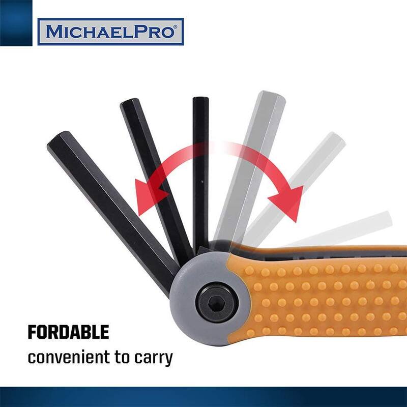 Juego de llaves hexagonales plegables MICHAELPRO con medidas en sistema métrico y en pulgadas en 17 tamaños. Herramienta duradera y de grado industrial (paquete de 2) - MP001007